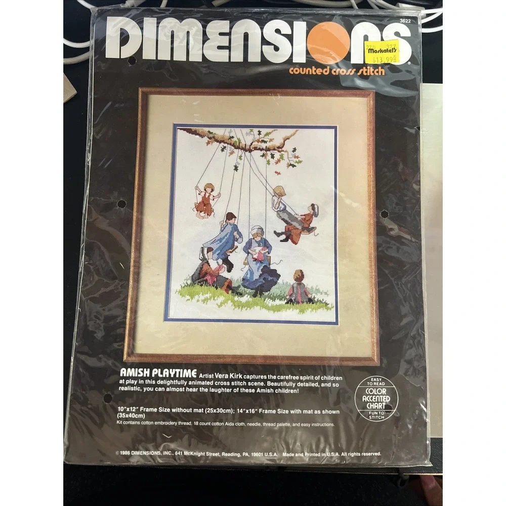 Dimensions AMISH PLAYTIME Counted‎ Cross Stitch Kit #3622 Vtg 1986 Sealed